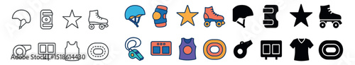 Skating icon collection, roller skate symbols. skateboarding and sports set