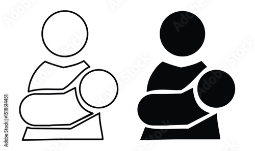 Mother and Child Silhouette – Minimalist Line and Filled Icon