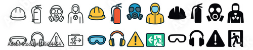 Safety and protection icon collection, industrial hazard and security symbols set
