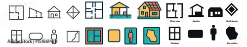 Architecture plans collection, building blueprint symbols. house and construction design set