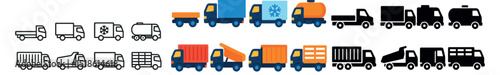 Truck and vehicle collection, transport icon set. delivery and cargo symbols