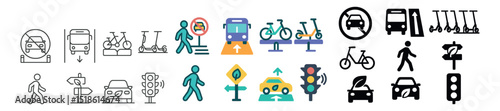 Transportation and traffic icon collection, transit symbols for travel and commute