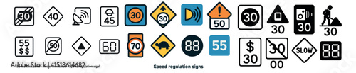 Traffic and safety signs collection: road regulation symbols, speed limit set