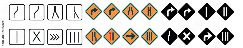 Road sign collection, traffic symbols set. warning and direction icons pack Road sign collection, traffic symbols set. warning and direction icons pack