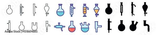 Science and chemistry collection, laboratory tools and experiment icons set