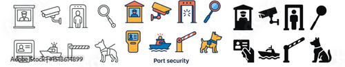 Security and surveillance icon collection, safety and protection symbol set