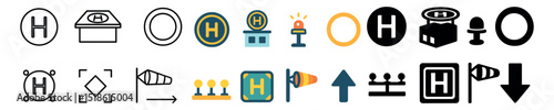 Helipad icon collection, landing pad symbols. helicopter and aviation graphics set