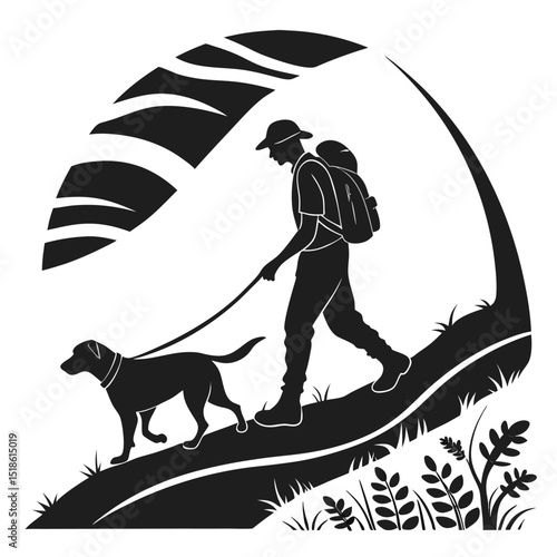 mountain hiking climbing trekking camping silhouette vector icons set flat design illustrations.