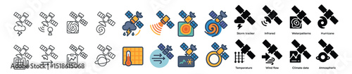 Weather satellite collection: storm, climate symbols. meteorology and atmospheric data set