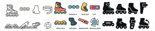 Roller skate collection, skating equipment icons. inline and quad skate designs set