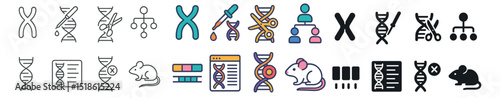 Genetics icon collection, dna and chromosome symbols. heredity and biology set