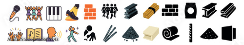 Music instruments collection, musical symbols set. melody and sound design icons