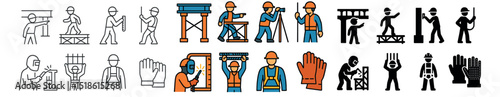 Construction worker collection, building site icons. architect and engineering tools set