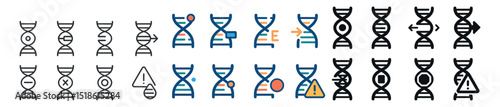 Dna icon collection, genetics and biology symbols. science and research iconography set