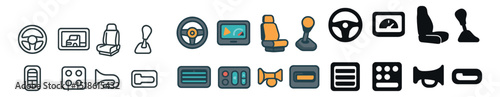 Automotive icons collection, car and vehicle dashboard symbols for design projects