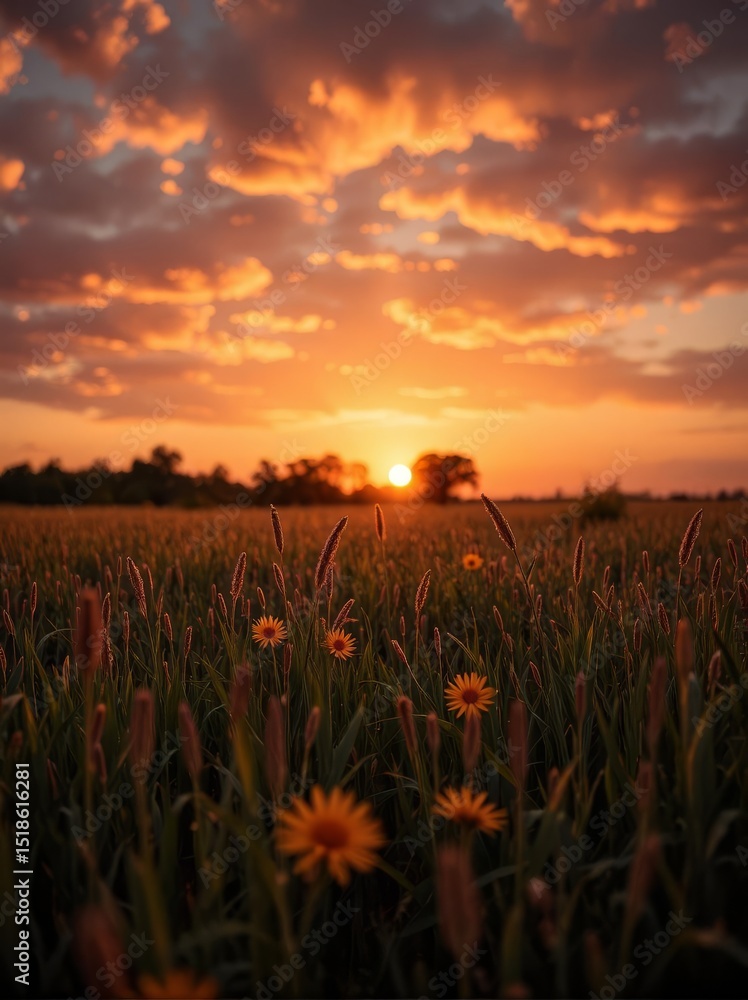 Naklejka premium sunset over the field