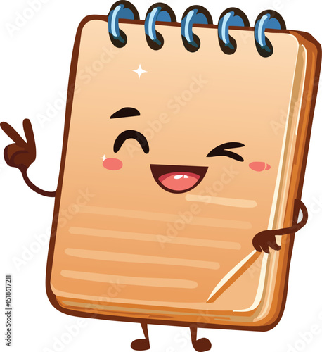 Winking Notepad Writing Itself – Whimsical Stationery Character Concept