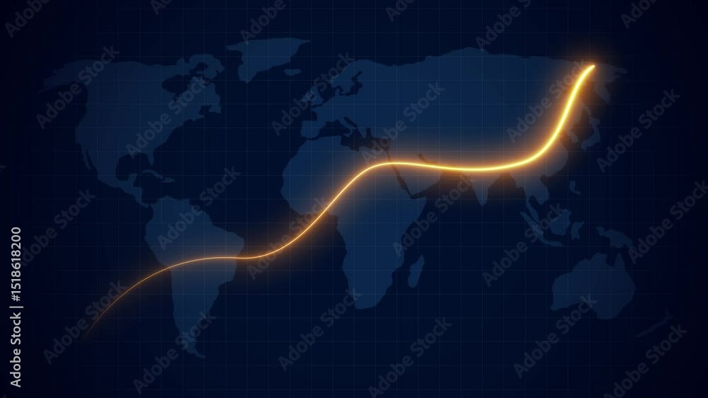 Global business growth neon glowing line and world map background animation 4k. Business, economy, financial services Abstract concept of global economy, financial technology, and data-driven markets