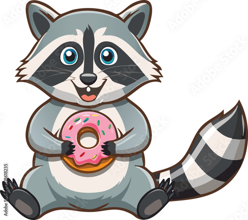 Playful Raccoon with a Doughnut – Cute Animal and Sweet Treat Illustration