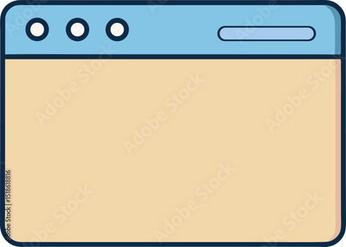 Minimal cartoon-style web browser window with blue top bar and empty beige space. Ideal for UI design mockups, internet concepts, or educational layouts. Clean flat vector illustration.