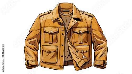 A tan suede field jacket shown in detail on white, featuring flap pockets and a relaxed fit, combining rustic texture with urban edge, popular in both American and European menswear.