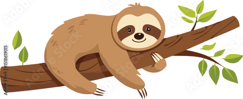 Sleepy Sloth Hugging a Tree Branch – Adorable Wildlife Resting Scene