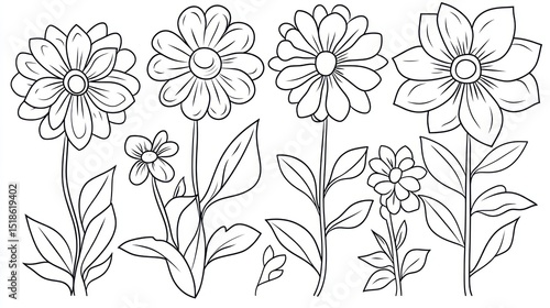 Botanical Illustration of Flowers and Leaves