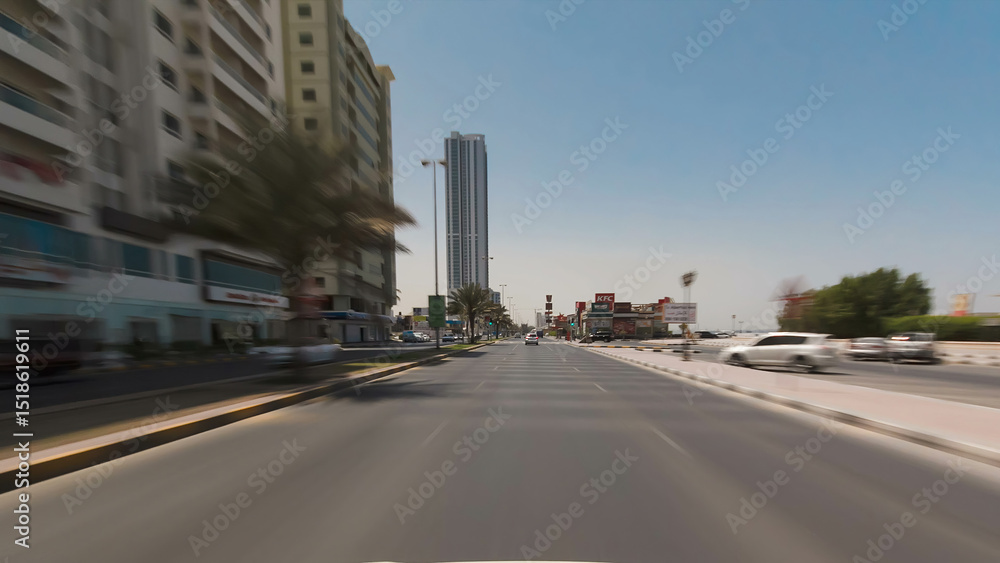 Drive on the streets of Ajman timelapse hyperlapse. Ajman is the capital of the emirate of Ajman in the United Arab Emirates. Drive on the streets of Ajman timelapse hyperlapse. Ajman is the capital of the emirate of Ajman in the United Arab Emirates.