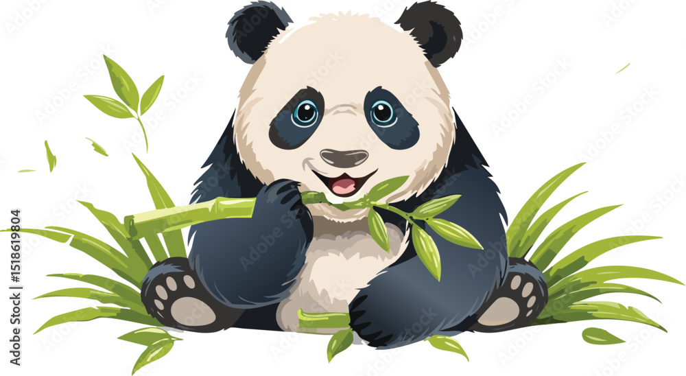 Obraz premium Smiling panda eating bamboo