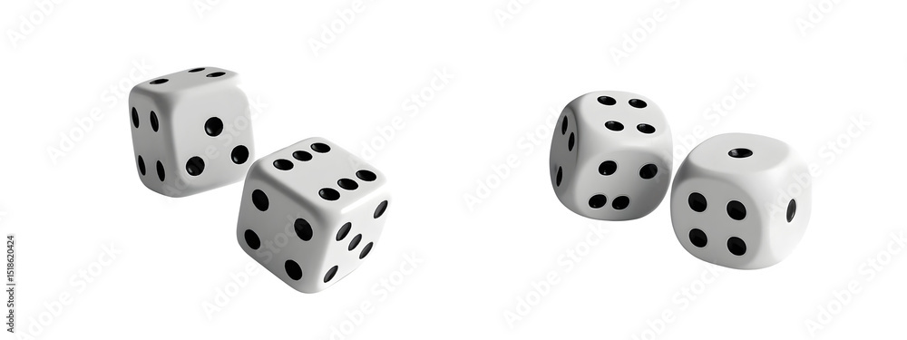 Four white dice isolated on transparent background Four white dice isolated on transparent background