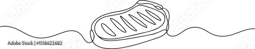Continuous one line drawing of a grilled ribeye steak with T-bone and grill marks, minimalist black line art on white background

