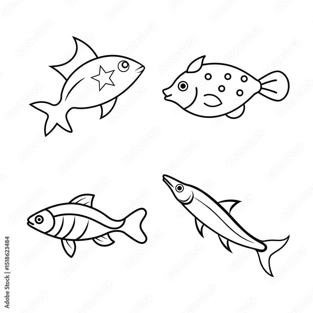 Fototapeta premium line art of sea fish bundle design (1)