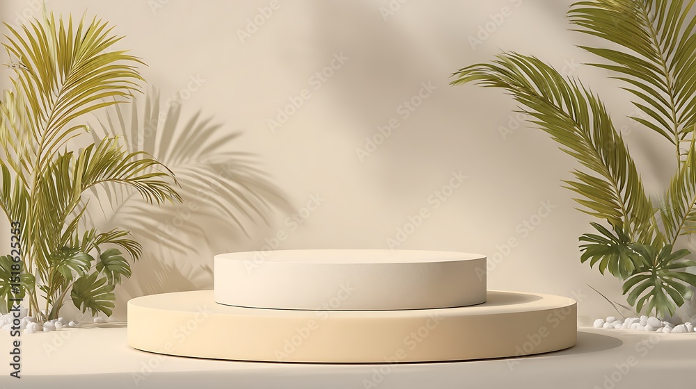 Vibrant photo of summer wavy podium display product beige background 3d stage with abstract light shadow minimal wall show modern empty pedestal cosmetic backdrop studio stand. Vibrant photo of summer wavy podium display product beige background 3d stage with abstract light shadow minimal wall show modern empty pedestal cosmetic backdrop studio stand.