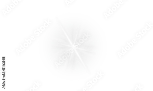 White sparkle light effect isolated on transparent background. Glowing silver light with shining rays. Twinkling star flare. Magic glow, bright sparkle. Lens flare light PNG