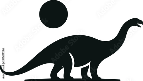  Minimalist Silhouette of a Brontosaurus Dinosaurs with white background.