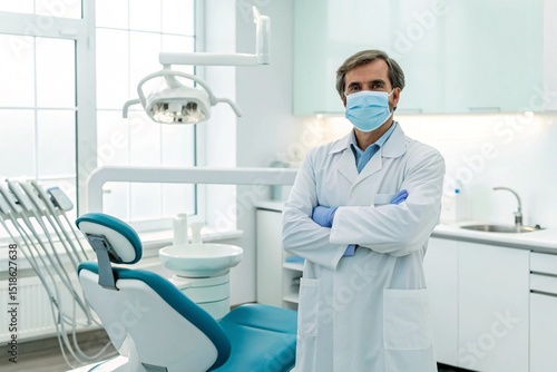 Confident Dentist in Modern Dental Office Ready for Patient