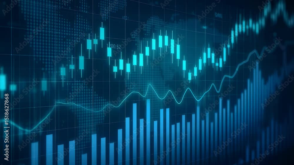 Blue financial stock market chart background with data trend. Investment analysis and business growth concept. Digital finance visualization. Blue financial stock market chart background with data trend. Investment analysis and business growth concept. Digital finance visualization.
