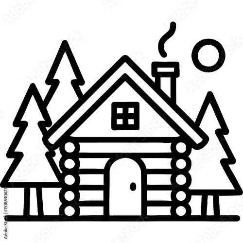 Minimalist forest cabin outline icon