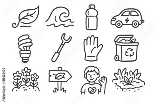 Eco icons collection: sustainability symbols for environmental awareness