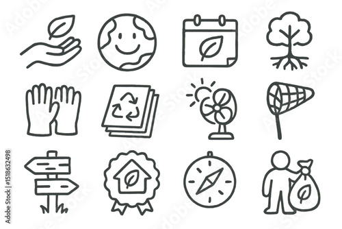 Eco-friendly icons highlighting sustainability and environmental responsibility