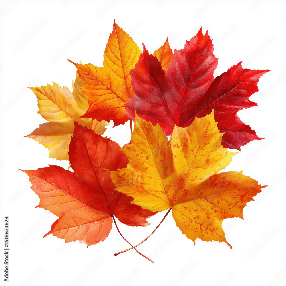 Fototapeta premium Autumn Maple Leaves in Vibrant Colors , white background cut out PNG
