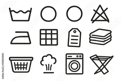 Laundry symbols collection: washing, ironing, drying icons for care instructions