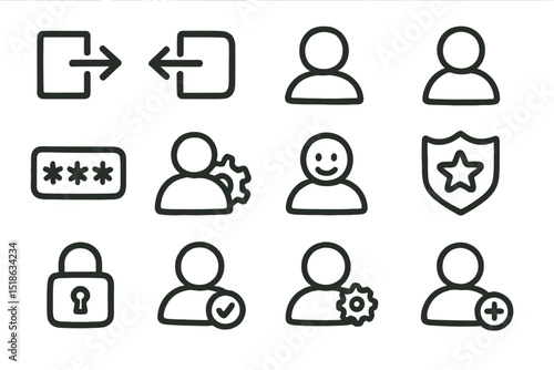 User interface icons for login and security on green background