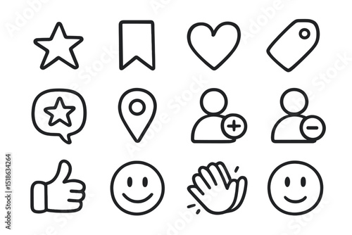 Set of black outline icons on brown background including star and heart