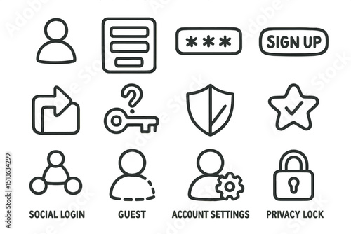 User interface icons for login and security settings on green background