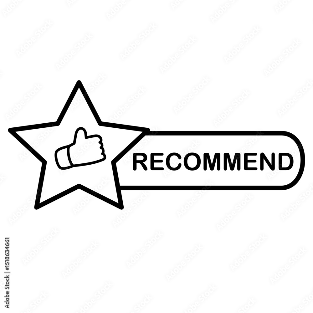 Obraz premium Star icon with thumbs up, with recommend label Simple design, ideal for showing recommendation, approval, high quality, or positive reviews, suitable for e-commerce websites, review apps, marketing