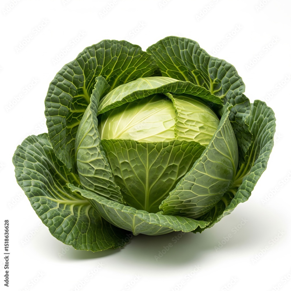 Fototapeta premium Fresh Green Cabbage, Isolated on White Background