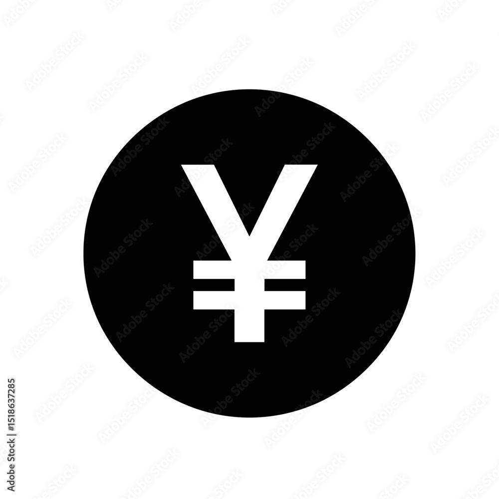 Yen or Yuan Currency Symbol Icon (White on Black Circle) Yen or Yuan Currency Symbol Icon (White on Black Circle)