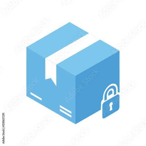 Secure Package Icon with Blue Box and Padlock