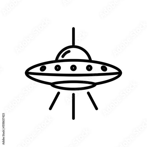 UFO Alien Spaceship Outline Icon with Light Beams